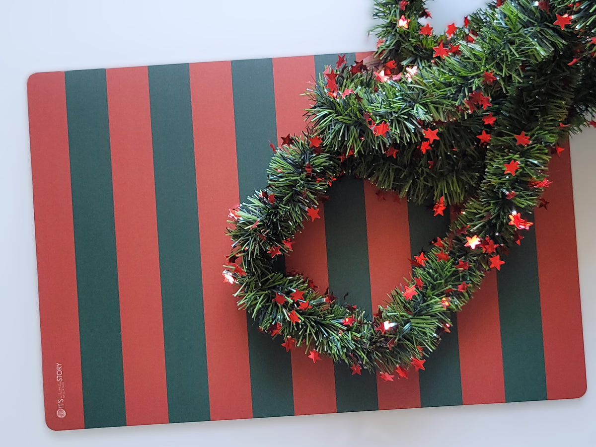 Tovagliette colazione originali per Natale, a righe rosse e verdi